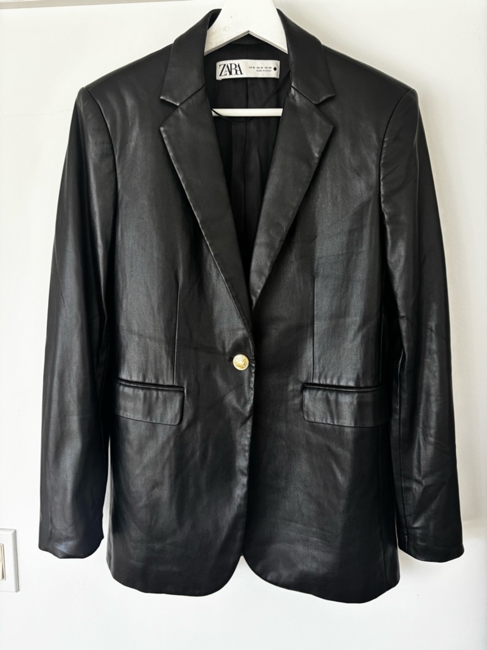 Zara Black Faux Leather Blazer Jacket
